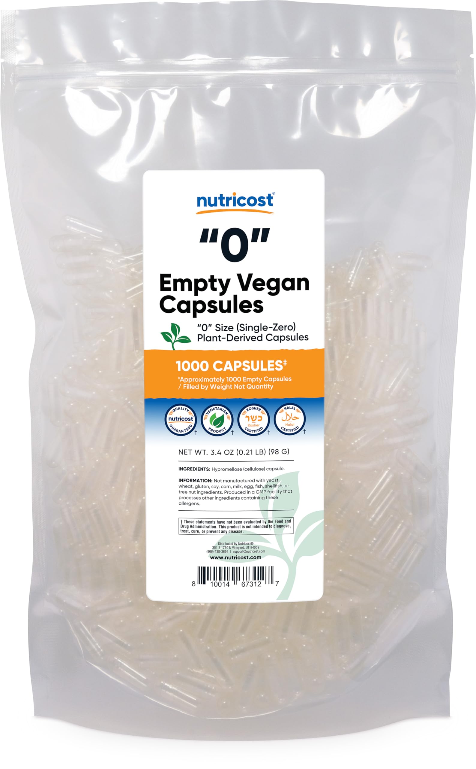 Amazon.com: Nutricost Empty Capsules Size 0 Vegan - 1,000 Clear
